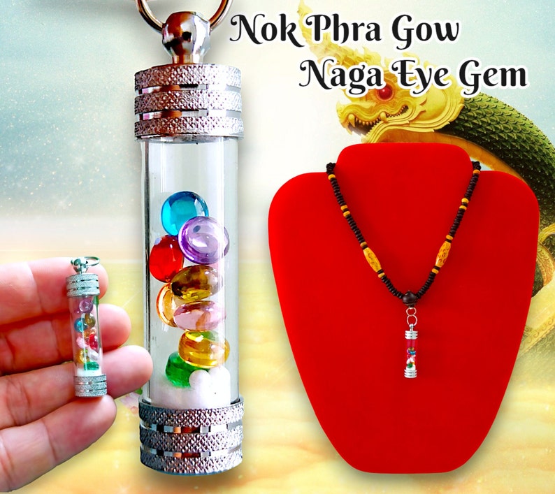 Hard to Find Thai Pendant Nok Phra Gow 9 Naga Eye Gem Natural Stone Crystal Will Help Attract Wealth Money Luck Life With Amulet Necklace zdjęcie 3