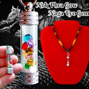 Hard to Find Thai Pendant Nok Phra Gow 9 Naga Eye Gem Natural Stone Crystal Will Help Attract Wealth Money Luck Life With Amulet Necklace zdjęcie 1