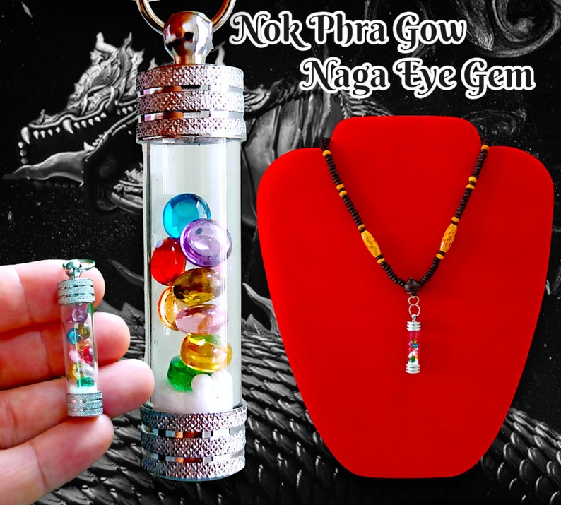 Hard to Find Thai Pendant Nok Phra Gow 9 Naga Eye Gem Natural Stone Crystal Will Help Attract Wealth Money Luck Life With Amulet Necklace zdjęcie 1