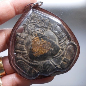 Rahu Om Moon Lp' Noy Wat Sresatong Hand Craft Coconut Shell Wealth Success Thai Buddha Amulet Pendant With Necklace image 3