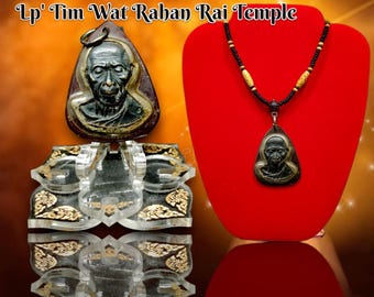Antique LP Tim Wat Lahanrai Temple Coin Amulet - 1975 Thai Buddha Necklace
