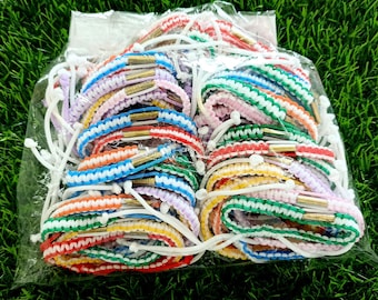 50 Pcs Mixed Colored Sai-Sin Holy Thread Thai Bracelet Wristband Adjustable You Can Pull To Tighten or Loosen it With Takrut life Protection