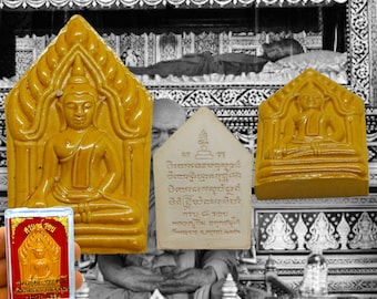 100% Original Box Yellow Famous Monks Luang Pu Tim Wat Phra Khao Ayutthaya Year 2552 Yantra Amulet Powerful Life Protection From Thailand