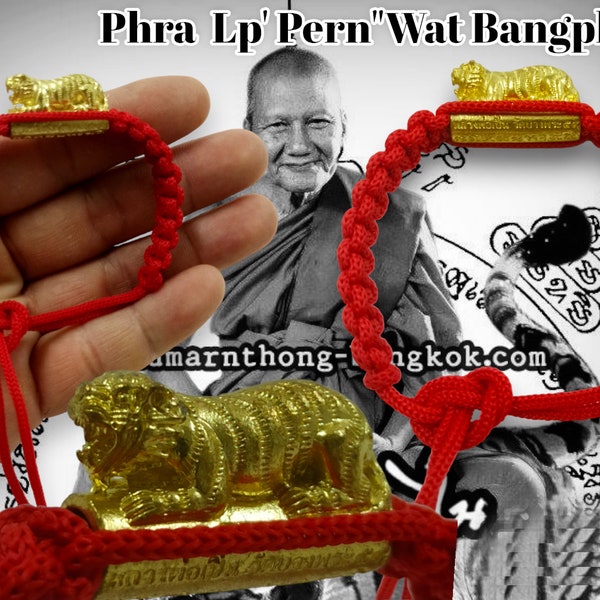 100% Beautiful Red Bracelet Wristband Real Famous Monks in Thailand Lp' Pern Wat Bangpra Tiger Amulet Powerful life Protection From Thailand