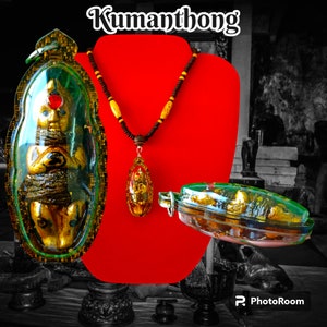Thai Amulet Kuman Thong Tied with Holy Thread Spirit of Infant in Shroud Magic Voodoo Hight Protection With Necklace From Thailand