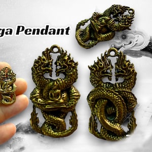 Duo Naga Nak Schlange Anhänger | Großer Naga Anhänger | Thai Amulett | Naga Rare Phaya Nak | Naga Anhänger mit Halskette | Talisman | Glücks-Amulett