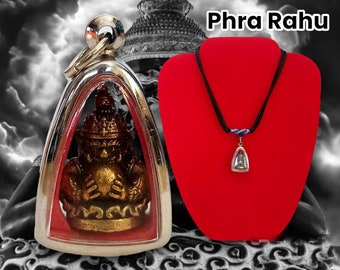 Phra Rahu Om Moon Lp' Noy Wat Sresatong Temple Amulet Brass Pendant Wealth Rich Success With Necklace From Thailand