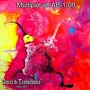 Art abstrait surréalisme, peinture psychédélique, oeuvre psychédélique rose phosphorescente, décoration murale artiste contemporain