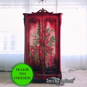 Antique Style Armoire: Custom Floral Wardrobe, Italian Design