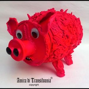 Assemblage Pig Sculpture: Junk Art Mixed Media, Recycled Materials