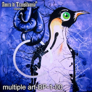 Dessin de pingouin, oeuvre d'art bleu bébé pingouin, Art de gants de boxe, peinture originale animaux polaires de l'Arctique, Clipart zoo drôle