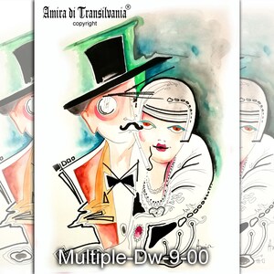 Aquarell Porträt Zeichnung, One Line Bleistift Malerei, Frauen und Männer, Porträt Art Dedo Doodle, Love Eternal Loveling