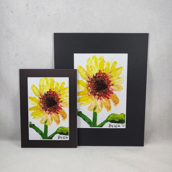 Hand painted MATTED PRINT of a sunflower, wild flower art, original art, 8x10, 5×7 physical print