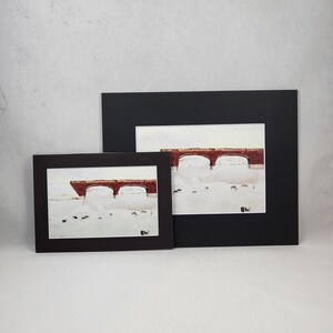 Hand painted MATTED PRINT of a beautiful bridge in the winter, original art, 8x10, 5×7 physical print