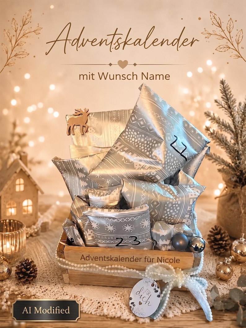 Personalisierter Adventskalender mit Namen | 24 handgemachte Überraschungen | Geschenkbox aus Holz | DIY & Deko Adventskalender bild 1