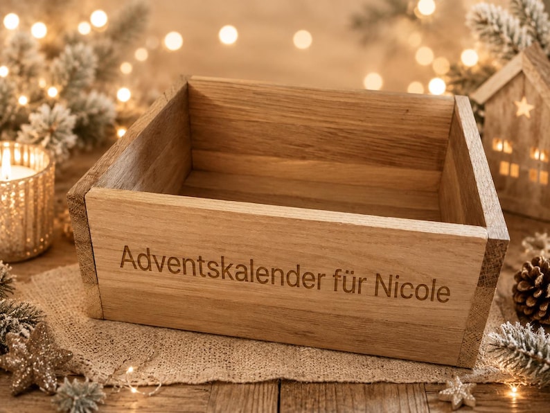 Personalisierter Adventskalender mit Namen | 24 handgemachte Überraschungen | Geschenkbox aus Holz | DIY & Deko Adventskalender bild 6