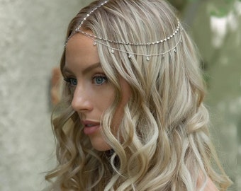 Boho Bridal Head Chain Cubic Leaf Forehead Headband Chain Hair Jewellery For Women Headpiece Bridal Wedding Head Chain