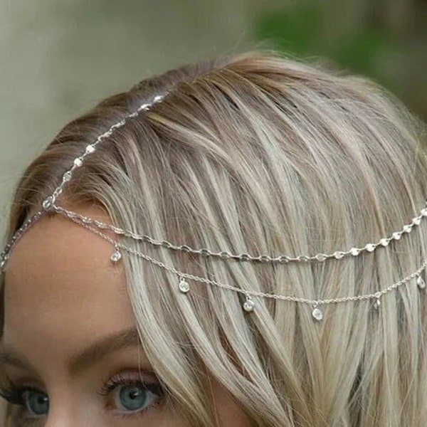 Boho Bridal Head Chain Cubic Leaf Forehead Headband Chain Hair Jewellery For Women Headpiece Bridal Wedding Head Chain