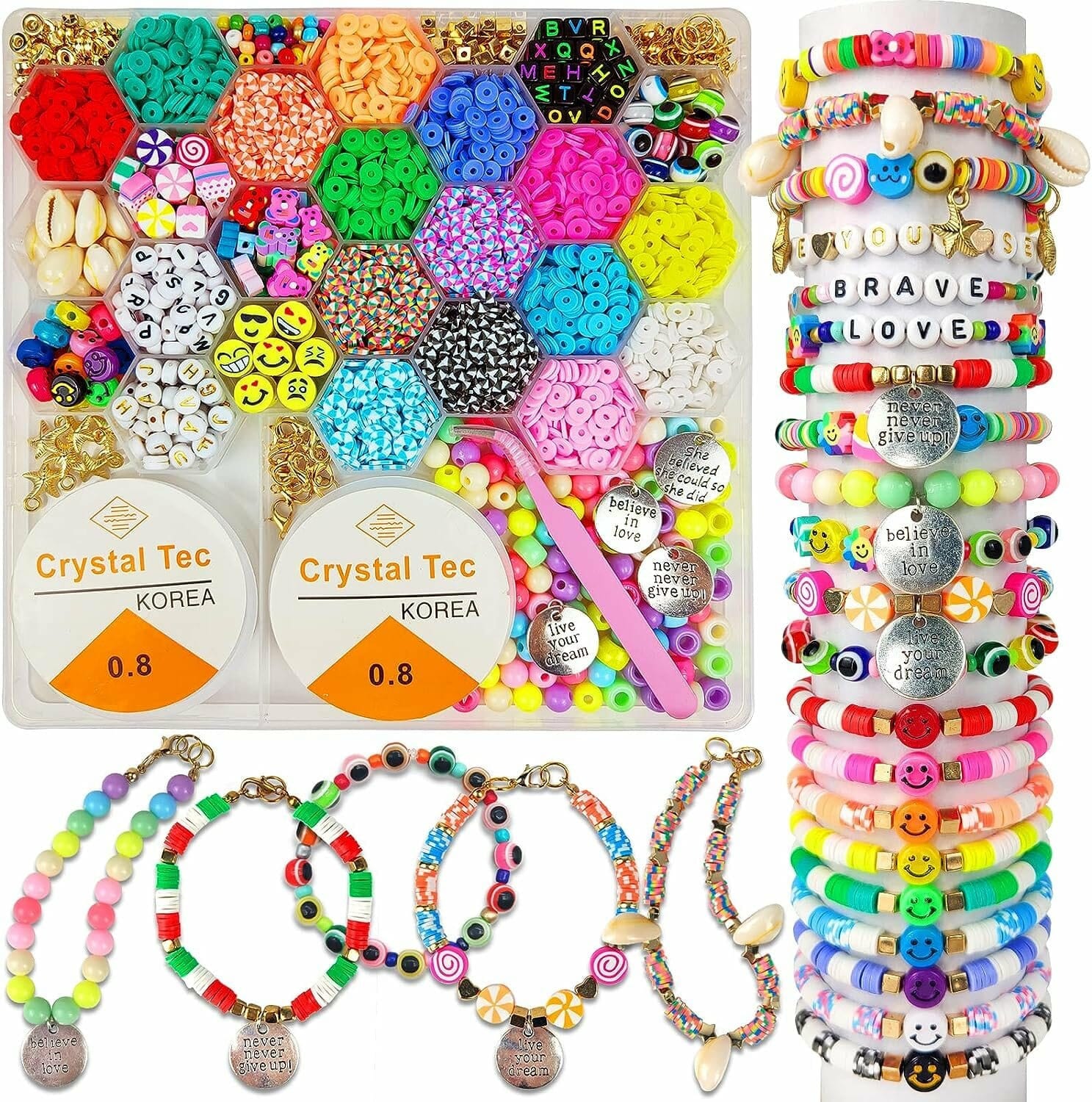 25000pcs Glass Beads Clay Beads Chain Bead Making Kit Alphabet Bead Pendant