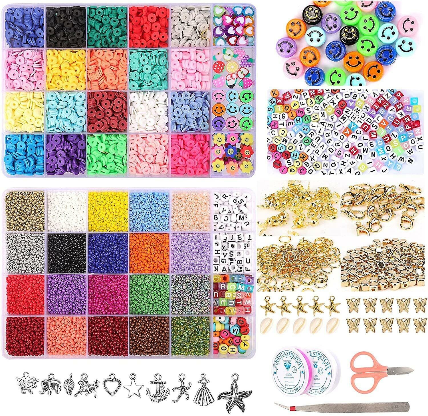 Polymer Clay Beads Set Letter Galss Seed Beads Kit Simle Soft