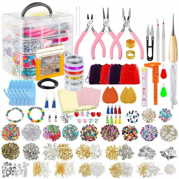 4 couches, 2880 pièces, perles, breloques, kit de fil de perles pour bracelets à faire soi-même, collier, boucles d'oreilles, kit de fournitures de fabrication de bijoux de luxe