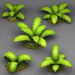 Tropical Island Plants - Tabletop Gaming Scatter Terrain - 5 Pack - Fantastic Plants And Rocks