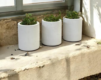 Set di vasi in cemento fatti a mano: fioriere moderne e minimaliste, foro di drenaggio