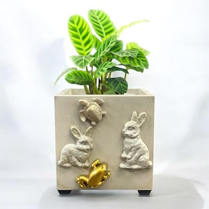 Beton Blumentopf mit Untersetzer | Zementtopf mit Drainage | Moderne Pflanztopf | Indoor Outdoor Minimalist Blumen Behälter | Unikat Blumentopf