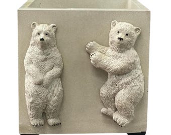 Polar Bear Concrete Planter: Handmade Cement Pot with Drainage