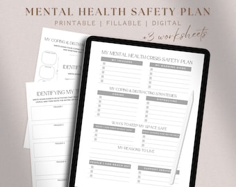 Plantilla de plan de crisis de salud mental, hoja de trabajo del plan de crisis de seguridad imprimible, formulario de terapia de crisis de salud mental rellenable, libro de trabajo del plan de seguridad