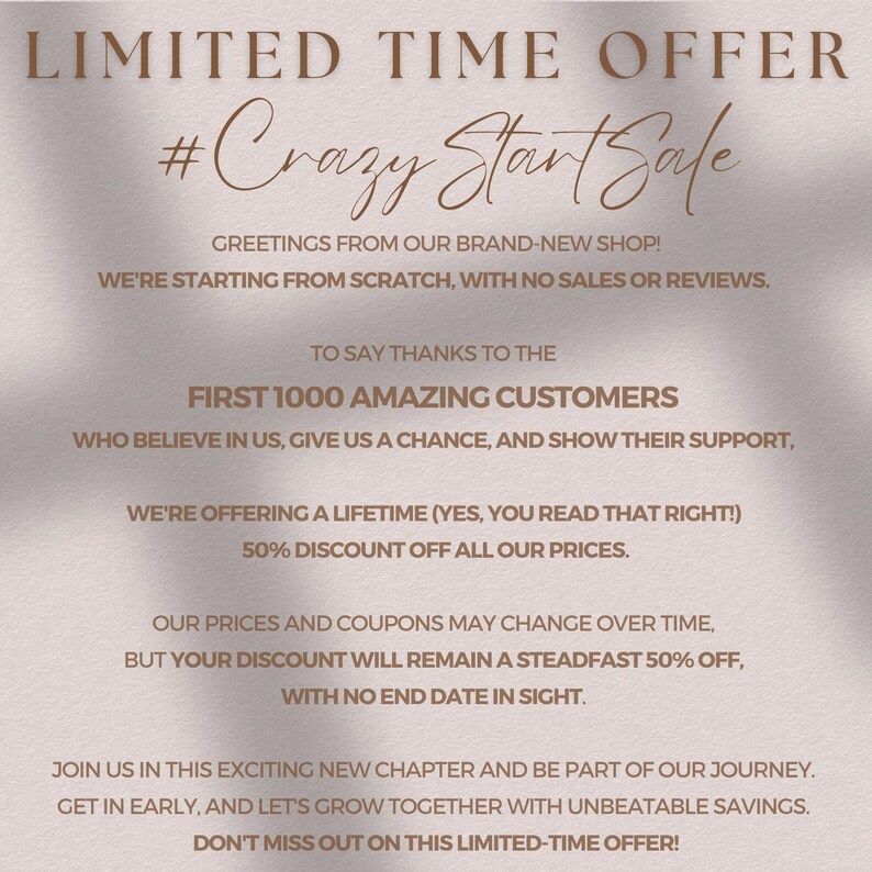 Peut inclure: Un graphique rose et blanc avec le texte "OFFRE LIMIT&Eacute;E #Crazy Start Sale" et un message annon&ccedil;ant une r&eacute;duction de 50% pour les 1000 premiers clients.