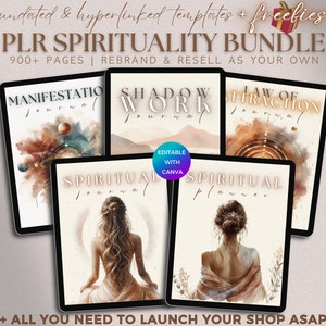 PLR Spirituality Journal Bundle, PLR Digital Planner Spiritual DFY Shadow Work Worksheet, Law of Attraction Manifestation Workbook Template