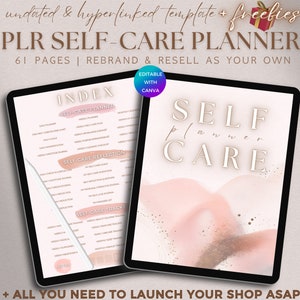 PLR Self Care Planner Digital Editable Self-Care Planner Commercial Use, Undated Selfcare Journal Hyperlink Wellness Planner Resell Template