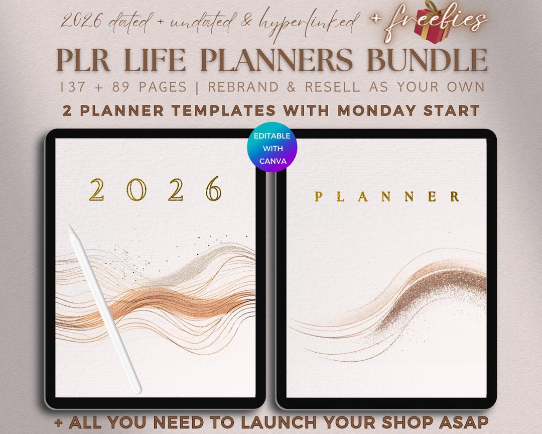 PLR Planner Bundle 2026 & Undated Monday Start Editable Digital Product ...