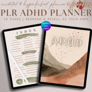 PLR ADHD Planner Digital, Editable Productivity Log Commercial Use, Undated Adult Adhd Workbook Mental Health DFY Journal Template Resell