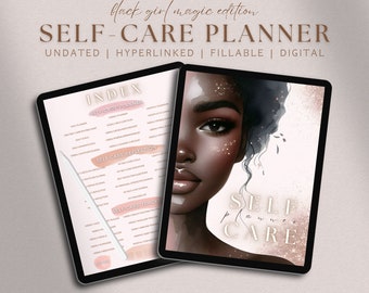 Self-Care Planner Digital Black Girl Self Care Journal Hyperlinked, Undated Digital Beauty Tracker, Selfcare Checklist, Self Love Workbook