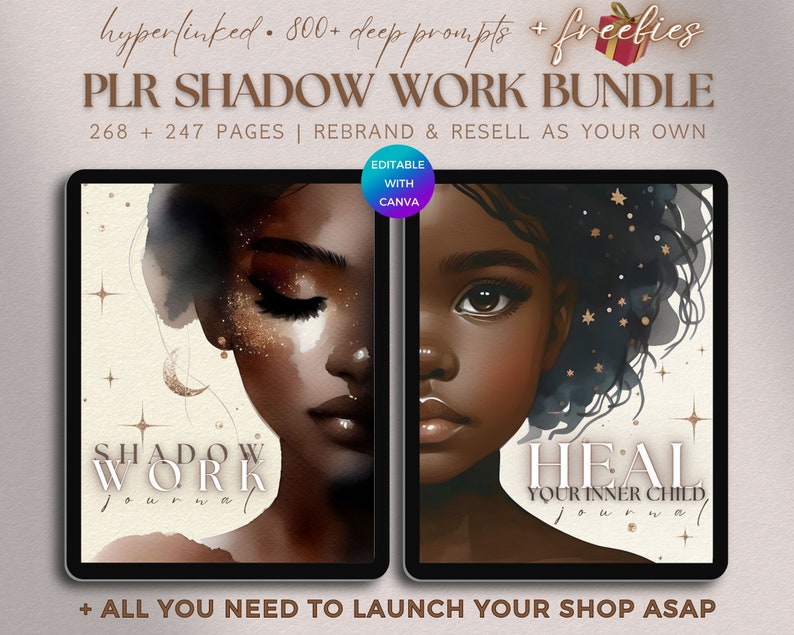 PLR Shadow Work Journal Bundle, DFY Inner Child Healing Workbook ...
