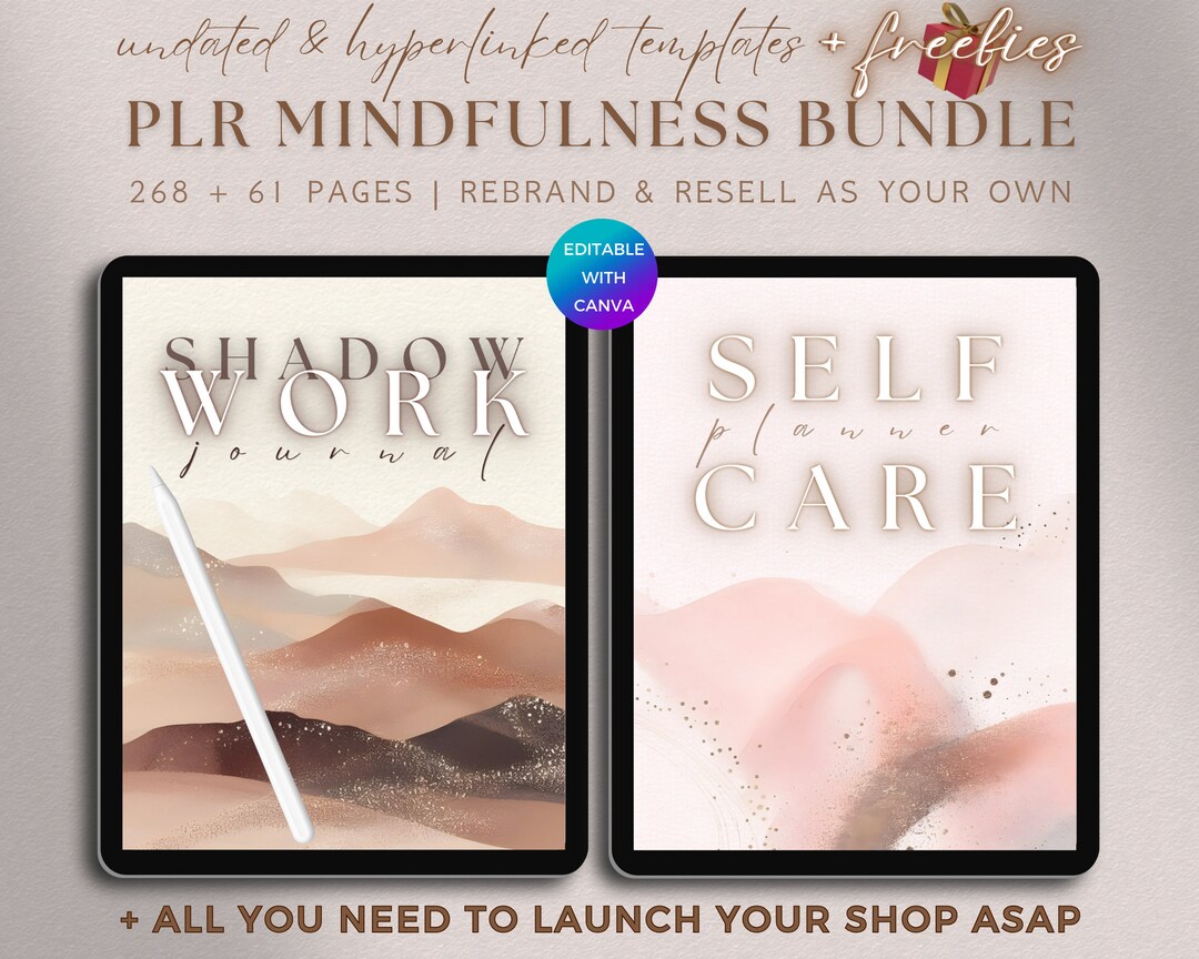 PLR Digital Planner Bundle Mindfulness, DFY Self Care Planner Shadow ...