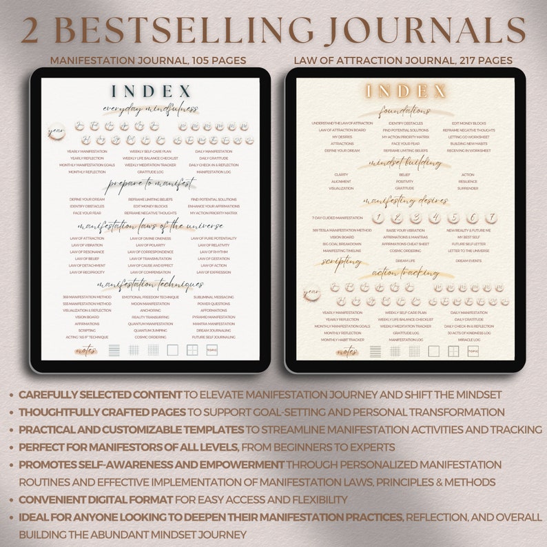 PLR Journal Bundle Manifestation Mastery, PLR Manifest Journal Digital, PLR Law Of Attraction Journal Digital, Abundance Mindset Journal with Resell Rights, Undated Hyperlinked Manifesting Planner Template, Guided LOA Manifestation, Manifesting Guide