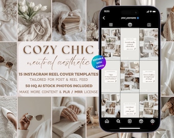 Neutral Aesthetic Instagram Reel Covers, PLR MRR Stock Photo Cozy Lifestyle Faceless Digital Marketing Social Media Template, Soft Girl Boss