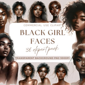 Schwarzes Mädchen Gesichter, Clipart Aquarell, schöne Afro Frauen Clip Art Bundle, Black Girl Magie Planer Clipart Papier Handwerk, Melanin Königin PNG