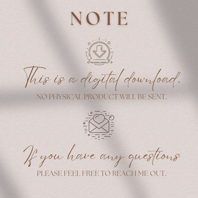 May include: A digital download notice with a download icon and an envelope icon. The text reads "This is a digital download. NO PHYSICAL PRODUCT WILL BE SENT. If you have any questions PLEASE FEEL FREE TO REACH ME OUT."