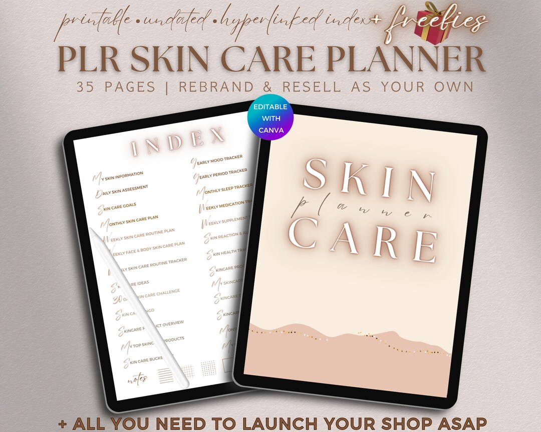 PLR Printable Skin Care Planner, Editable Glow up Journal Commercial ...