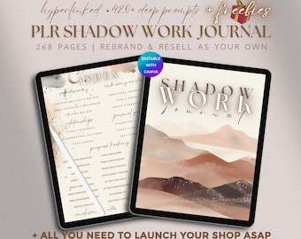 PLR Shadow Work Journal Digital, Editable Mental Health Journal Commercial Use PLR Journal Prompts Self Therapy Journal DFY Planner Template