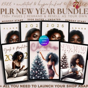 PLR 2026 Planner Bundle Black Girl New Year Resolution Journal Daily Life Goals Christmas Party Planning Editable DFY Digital Product Resell