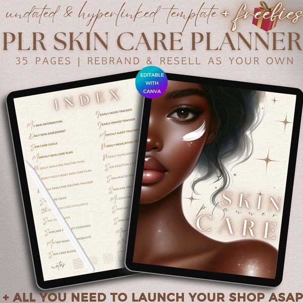 PLR Skin Care Planner Digital, Editable Skincare Journal Commercial Use, Glow Up PLR Beauty Routine Self Care PLR Planner Template Resell