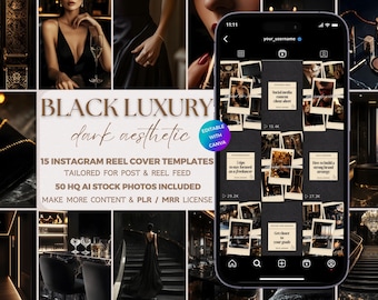 Black Luxury Dark Aesthetic Instagram Reel Covers PLR MRR Stock Photos Moody Luxe Faceless Digital Marketing Social Media Template Branding