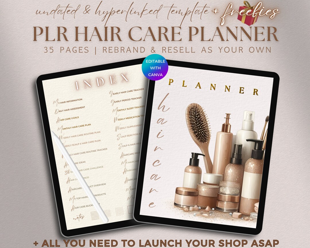 PLR Haircare Planner Digital, Editable Hair Care Journal Commercial Use ...