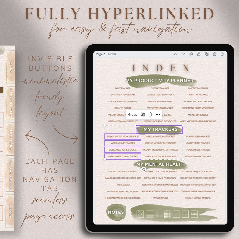 PLR ADHD Planner Digital, Editable Planner Commercial Use, Undated Printable ADHD Journal, Hyperlinked Digital Adhd Planner Resell Template