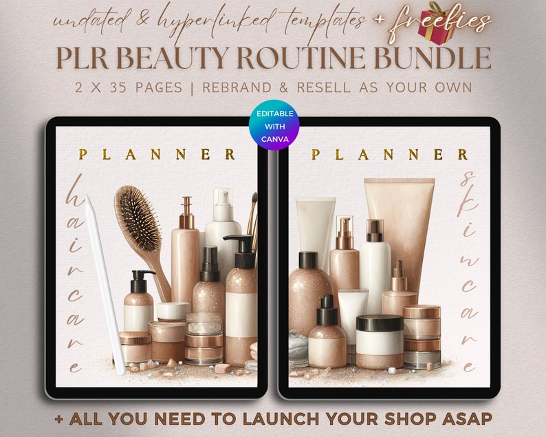 PLR Digital Planner Bundle Beauty Routine PLR Skincare Journal PLR ...